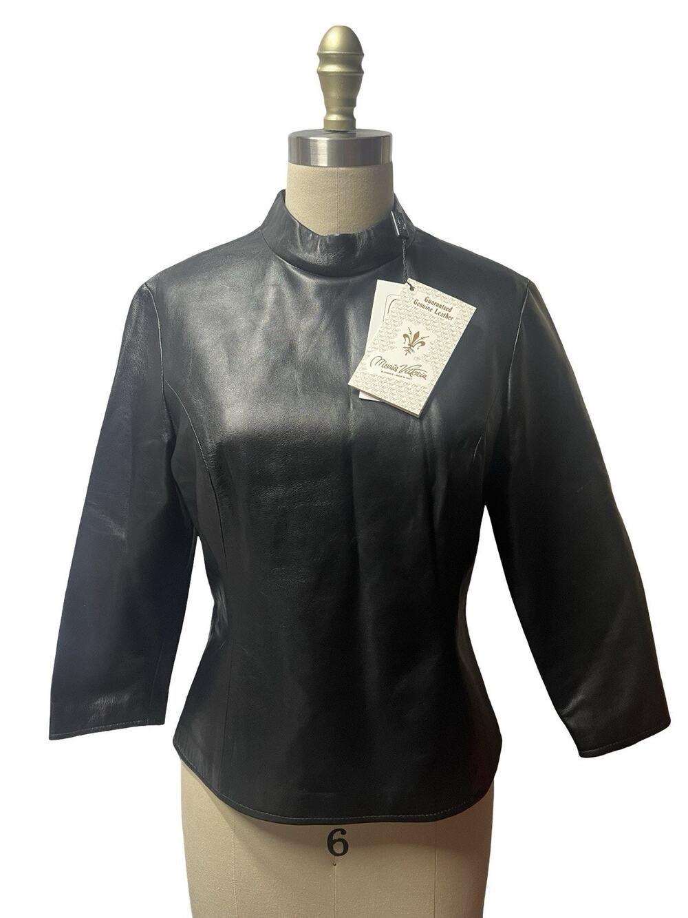 Vtg Maria Vittoria X Neiman Marcus Italy Black Leather Top 90s Mob Wife Glam